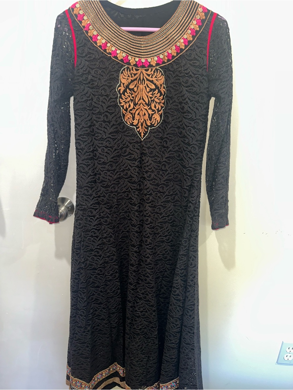 Black Lace Long Sleeve Embroidered anarkali
